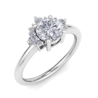 Moissanite Engagement Ring; 1 Carat Moissanite Engagement Ring With Crown In 14 Karat White Gold