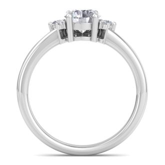 Moissanite Engagement Ring; 1 Carat Moissanite Engagement Ring With Crown In 14 Karat White Gold