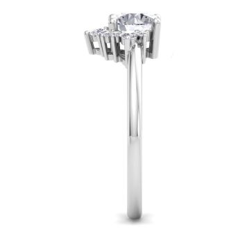 Moissanite Engagement Ring; 1 Carat Moissanite Engagement Ring With Crown In 14 Karat White Gold