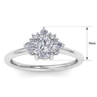 Moissanite Engagement Ring; 1 Carat Moissanite Engagement Ring With Crown In 14 Karat White Gold