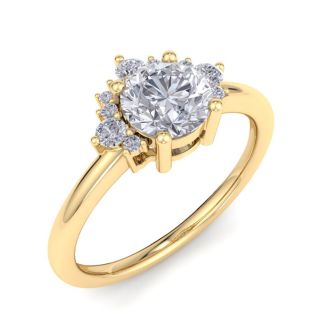 Moissanite Engagement Ring; 1 Carat Moissanite Engagement Ring With Crown In 14 Karat Yellow Gold
