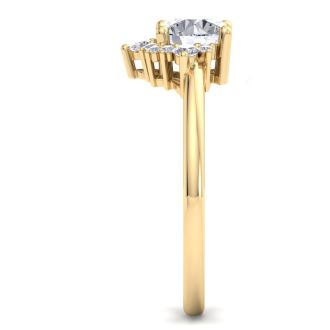 Moissanite Engagement Ring; 1 Carat Moissanite Engagement Ring With Crown In 14 Karat Yellow Gold