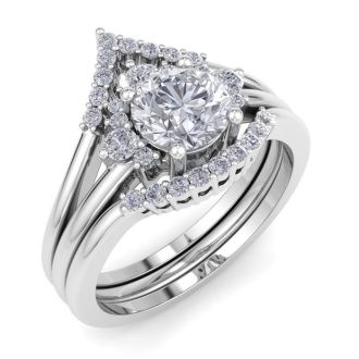1 1/5 Carat Diamond Bridal Set With Crown In 14 Karat White Gold