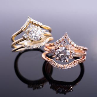 1 1/5 Carat Diamond Bridal Set With Crown In 14 Karat Yellow Gold