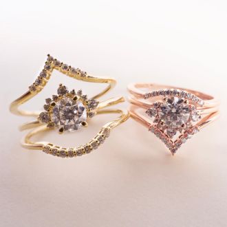 1 1/5 Carat Diamond Bridal Set With Crown In 14 Karat Yellow Gold