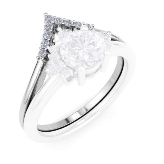 Moissanite Engagement Ring; 1/10 Carat Matching V Crown Moissanite Wedding Band Ring In 14 Karat White Gold