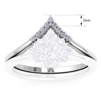 Moissanite Engagement Ring; 1/10 Carat Matching V Crown Moissanite Wedding Band Ring In 14 Karat White Gold