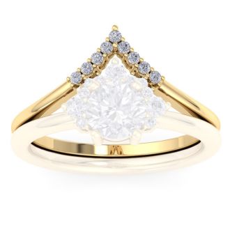 Moissanite Engagement Ring; 1/10 Carat Matching V Crown Moissanite Wedding Band Ring In 14 Karat Yellow Gold