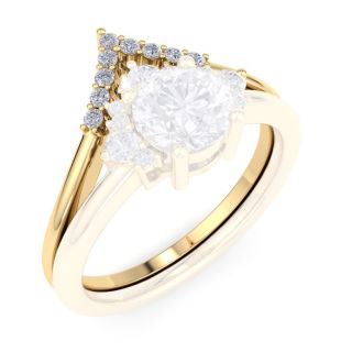 Moissanite Engagement Ring; 1/10 Carat Matching V Crown Moissanite Wedding Band Ring In 14 Karat Yellow Gold