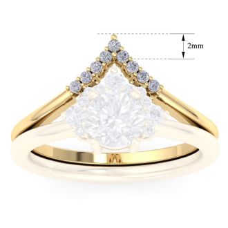 Moissanite Engagement Ring; 1/10 Carat Matching V Crown Moissanite Wedding Band Ring In 14 Karat Yellow Gold