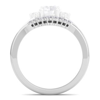Moissanite Engagement Ring; 1/10 Carat Matching C Crown Moissanite Wedding Band Ring In 14 Karat White Gold