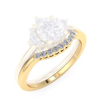 Moissanite Engagement Ring; 1/10 Carat Matching C Crown Moissanite Wedding Band Ring In 14 Karat Yellow Gold