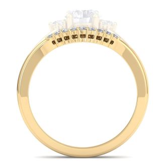 Moissanite Engagement Ring; 1/10 Carat Matching C Crown Moissanite Wedding Band Ring In 14 Karat Yellow Gold