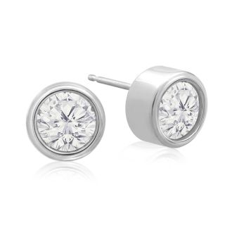 2 Carat Bezel Set Diamond Stud Earrings Crafted In 14 Karat White Gold