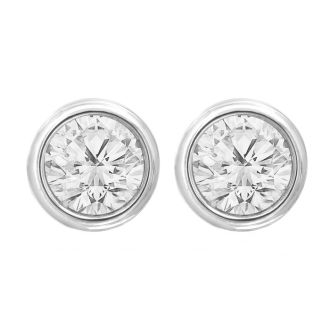 2 Carat Bezel Set Diamond Stud Earrings Crafted In 14 Karat White Gold