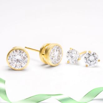 2 Carat Bezel Set Diamond Stud Earrings Crafted In 14 Karat Yellow Gold