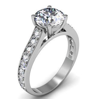 2 Carat Classic Engagement Ring With 1 1/2 Carat Center Diamond In 14K White Gold