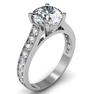 2 1/2 Carat Classic Engagement Ring With 2 Carat Center Diamond In 14K White Gold