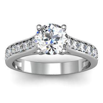 1 1/2 Carat Classic Engagement Ring With 1 Carat Center Diamond In 14K White Gold