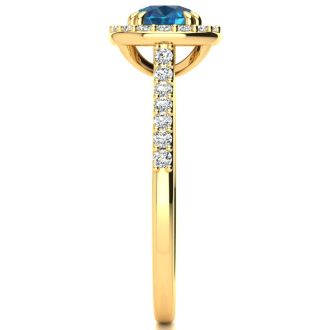 2 1/4 Carat Perfect Halo Blue Diamond Engagement Ring In 14K Yellow Gold