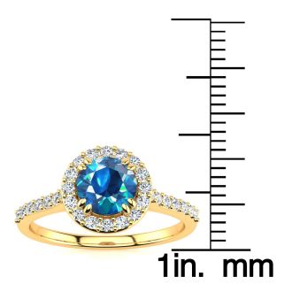 2 1/4 Carat Perfect Halo Blue Diamond Engagement Ring In 14K Yellow Gold