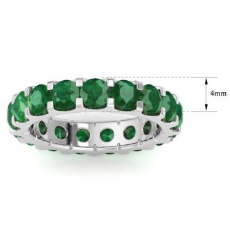 4 Carat Round Emerald Eternity Ring In 14 Karat White Gold, Ring Size 4.5