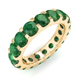 4 Carat Round Emerald Eternity Ring In 14 Karat Yellow Gold, Ring Size 6.5