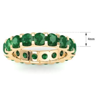 4 Carat Round Emerald Eternity Ring In 14 Karat Yellow Gold, Ring Size 9.5