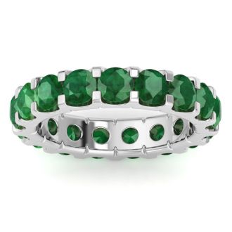 4 Carat Round Emerald Eternity Ring In Platinum, Ring Size 5