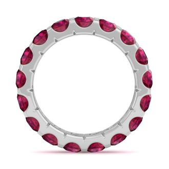 4 Carat Round Ruby Eternity Ring In 14 Karat White Gold, Ring Size 4.5