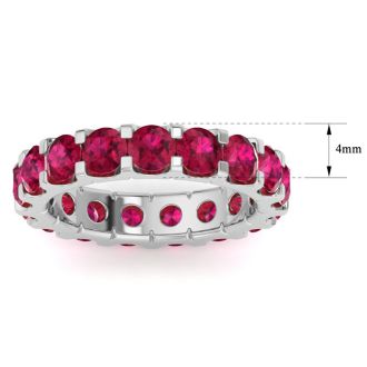 4 Carat Round Ruby Eternity Ring In 14 Karat White Gold, Ring Size 7