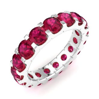 4 Carat Round Ruby Eternity Ring In 14 Karat White Gold, Ring Size 9.5