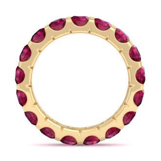 4 Carat Round Ruby Eternity Ring In 14 Karat Yellow Gold, Ring Size 4.5