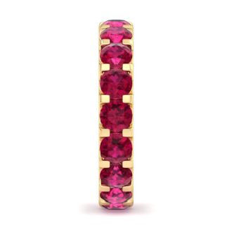 4 Carat Round Ruby Eternity Ring In 14 Karat Yellow Gold, Ring Size 8.5