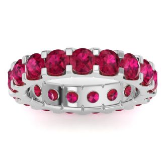 4 Carat Round Ruby Eternity Ring In Platinum, Ring Size 7.5