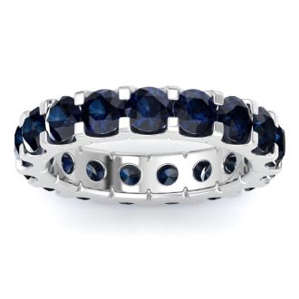 4 Carat Round Sapphire Eternity Ring In 14 Karat White Gold, Ring Size 7.5