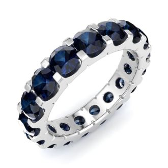 4 Carat Round Sapphire Eternity Ring In 14 Karat White Gold, Ring Size 8.5