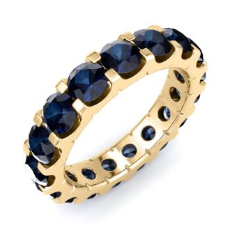 4 Carat Round Sapphire Eternity Ring In 14 Karat Yellow Gold, Ring Size 4.5