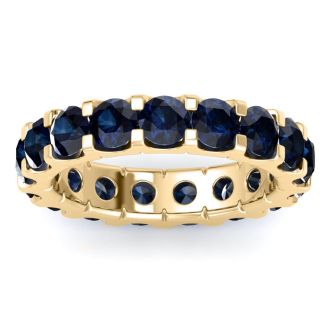 4 Carat Round Sapphire Eternity Ring In 14 Karat Yellow Gold, Ring Size 5.5