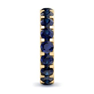 4 Carat Round Sapphire Eternity Ring In 14 Karat Yellow Gold, Ring Size 9.5