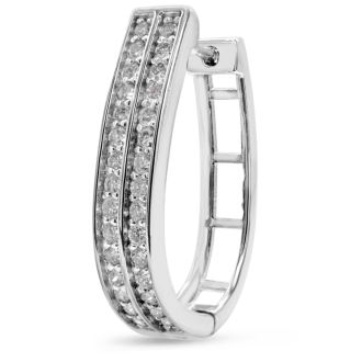 1ct Diamond Two Row Hoop Earrings In Platinum Overlay, 3/4 Inch. Brand New Item!