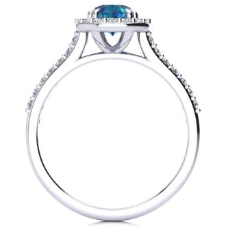 2 1/4 Carat Perfect Halo Blue Diamond Engagement Ring In 14K White Gold