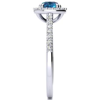 2 1/4 Carat Perfect Halo Blue Diamond Engagement Ring In 14K White Gold