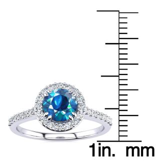 2 1/4 Carat Perfect Halo Blue Diamond Engagement Ring In 14K White Gold