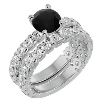 4 Carat Round Black Moissanite Bridal Set In 14 Karat White Gold