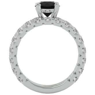 4 Carat Round Black Moissanite Bridal Set In 14 Karat White Gold