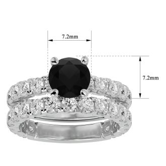 4 Carat Round Black Moissanite Bridal Set In 14 Karat White Gold