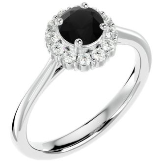 1 Carat Halo Black Moissanite Engagement Ring In 14 Karat White Gold