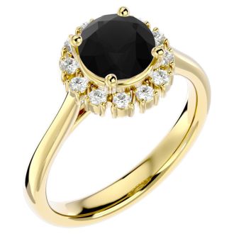 1 3/4 Carat Halo Black Moissanite Engagement Ring In 14 Karat Yellow Gold