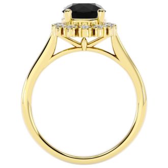 1 3/4 Carat Halo Black Moissanite Engagement Ring In 14 Karat Yellow Gold